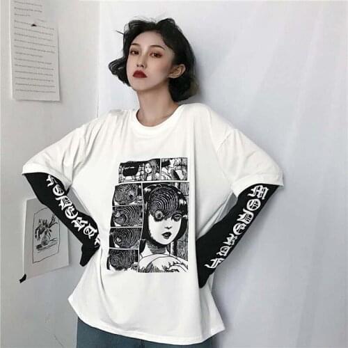Harajuku Women t shirt Cartoon Printed Tshirt 2020 spring New Streetwear Fashion Tee Shirts Long Sleeve O-neck Tops Shirt