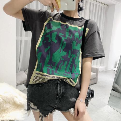 Rainbowwaves 2021 Dancer Letter Print T Shirt Couple Tees Hip Hop Color Contrast Loose Streetwear Women