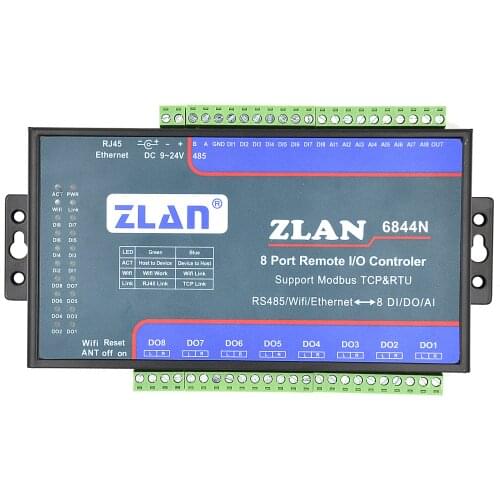 ZLAN6844N 8 channels wifi AI/DI/DO Remote I/ O Controller LAN Modbus TCP P2P data collector module
