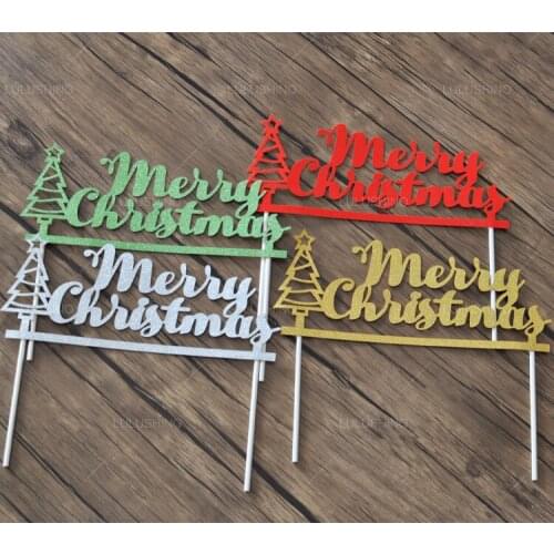 Gold Sliver Christmas Insert Cards Cake Decoration Creative Dessert Decorate Party Lovely Gift Cake toppers
