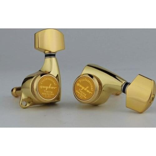 GUYKER Upgraded Version Gold Guitar Locking Tuners Electric Guitar Machine Heads Tuners 3R3L Gear ratio 1:21 Lock Tuning Pegs