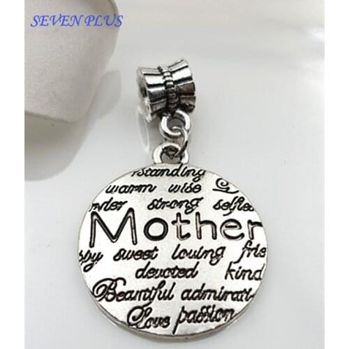 High Quality 20Pieces/Lot Diameter 25mm Antique Silver plated Letter Printed Mother Charms Pendants For Jewelry Making