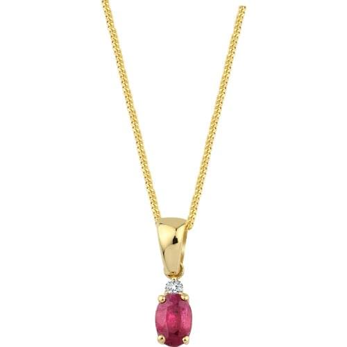 14k Gold Natural Ruby and Diamond Solitaire Necklace PN1692-2