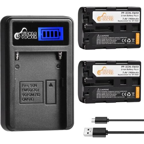 2pcs 1900mAh NP-FM50 NP FM50 Camera Battery + LCD USB Charger for Sony NP-F550 F570 F770 F750 F960 F970 FM500H FM70 QM91D QM71
