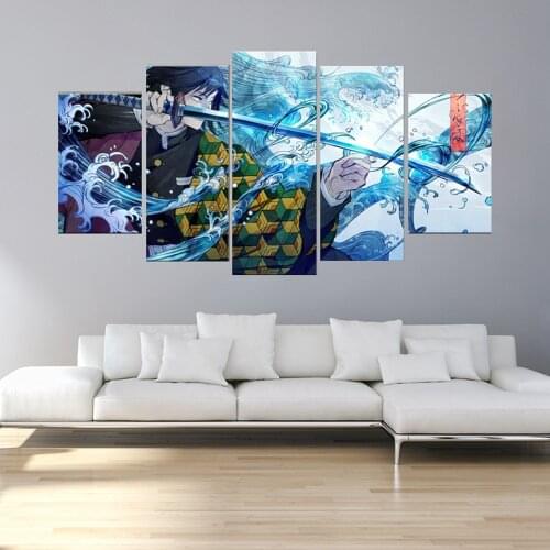5 Panels HD Anime Boy Picture Kimetsu No Yaiba Tomioka Giyuu Demon Slayer Poster Animation Art Wall Decor Paintings