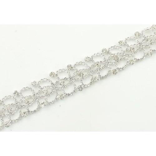 5Yards Silver Gold Glass Rhinestone Close Chain Trim Sewing Craft DIY Chain Rhinestones Trimming