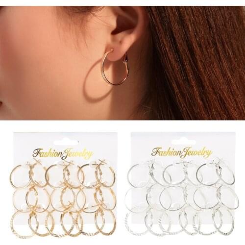 9 Pair/Set Punk Style Round Earrings Fashion Party Oversize Big Circle Huggie Hoop Earrings For Women Banquet Jewelry Gift