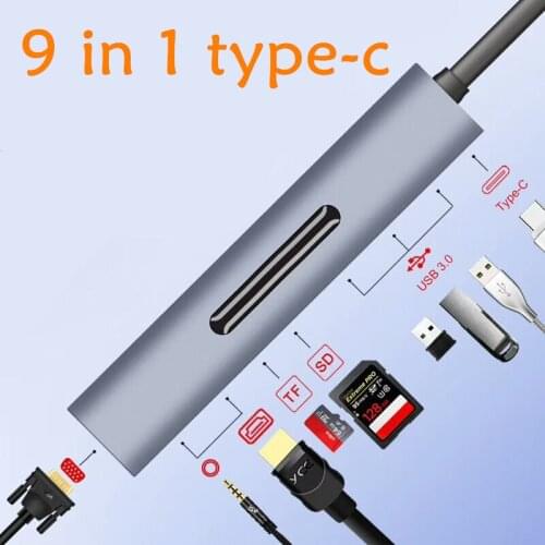 9 in 1 Hub 3.0 USB Type C to PD HDMI Adapter TF SD card reader Band Type C to Audio VGA Extension Dock