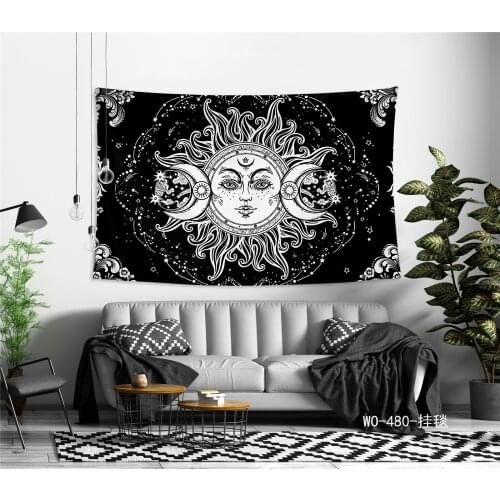 White Black Sun Moon Mandala Tapestry Wall Hanging Witchcraft Wall Tapestry Hippie Wall Carpets Dorm Decor Psychedelic Tapestry