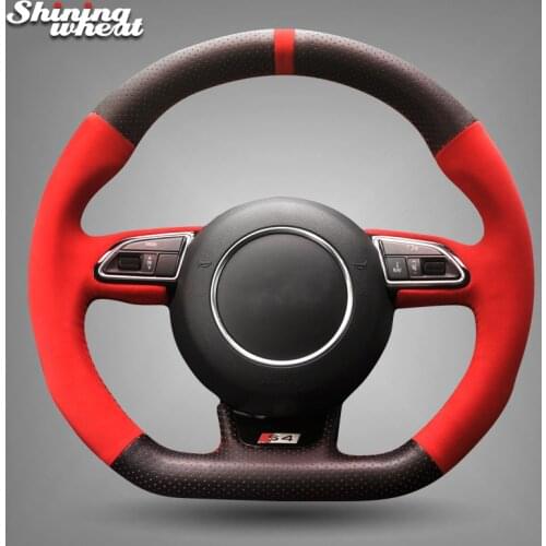 Shining wheat Black Leather Red Suede Car Steering Wheel Cover for Audi RS4 RS5 S5 2012-2016 SQ5 S4 2013-2018