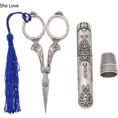 Chzimade European Vintage Kit Scissors Thimble Needle Case for Needlework Fabric DIY Tool