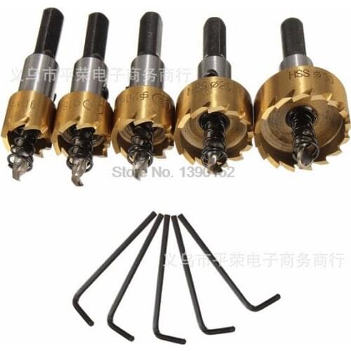 By dhl 20set 5pcs/set Carbide Tip HSS Drill Bit Saw Set Metal Wood Drilling Hole Cut Tool 16/18.5/20/25/30mm