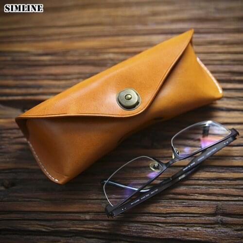 Genuine Cow Leather Eye Glasses Case Vintage Handmade Hard Eyewear Accessories Sunglasses Cases Luxury Spectacles Box Bag Holder
