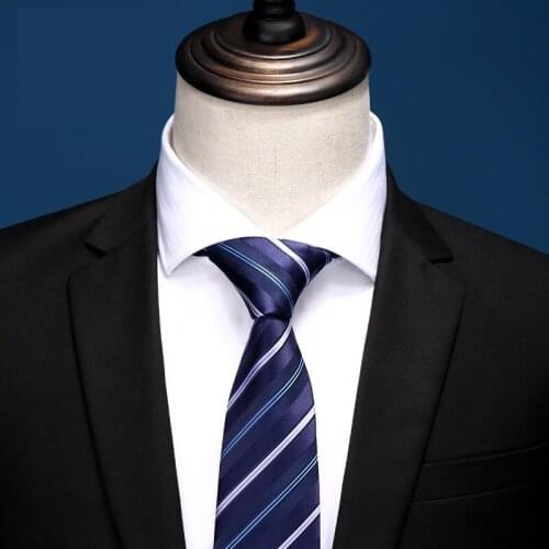 High Quality 2020 Designer New Fashion Navy Blue White Striped 8cm Ties for Men Necktie Work Business Formal Suit with Gift Box