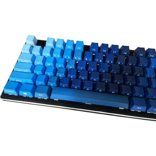 Ocean Blue Color Gradient Keycaps PBT 87 108 OEM Profile ANSI ISO Side Print for Cherry MX Switches for Mechanical Keyboards