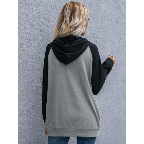 Hoodies Women Spring Autumn Color Matching Loose Pocket O-Neck Long Sleeve Sweatshirts Women Clothing 2021 Oversize Itself Hoody