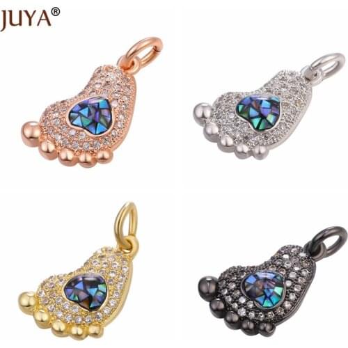 JUYA Supplies For Jewelry Charm Micro Pave Jewelry Lucky Zircon Heart Baby Foot Charms DIY Women Necklace Pendant 2019 New