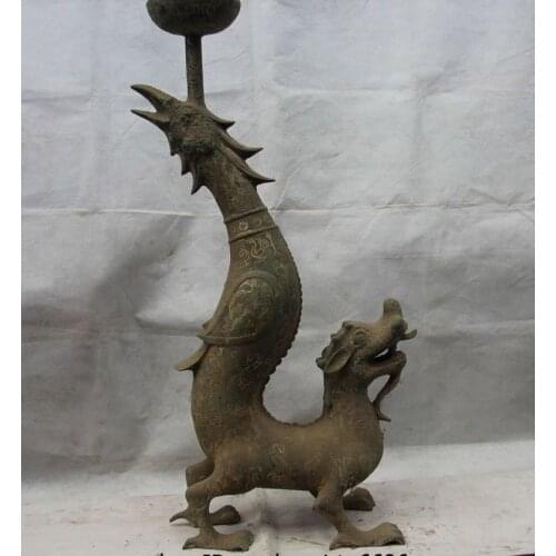 Chinese Royal Bronze Silver-Gilt Beast Dragon Phoenix Palace Candlestick Candler