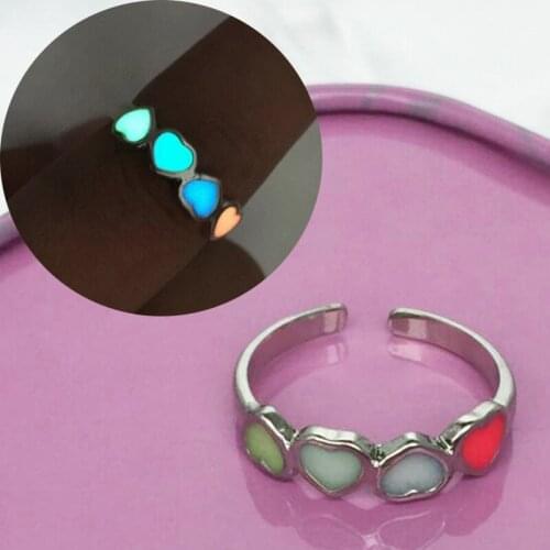 Fashion Adjustable Chic Women Girls Glow In Dark Luminous Rings Finger Ring Hollow Heart love Open Ring Jewelry