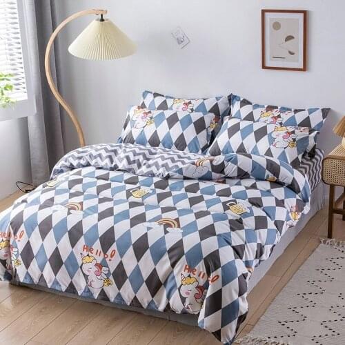 Rainbow Unicorn Plaid Black White Kids Comforter Bedding Set Cute Fashion King Queen Twin Size Bed Linen Duvet Cover Sets Gifts