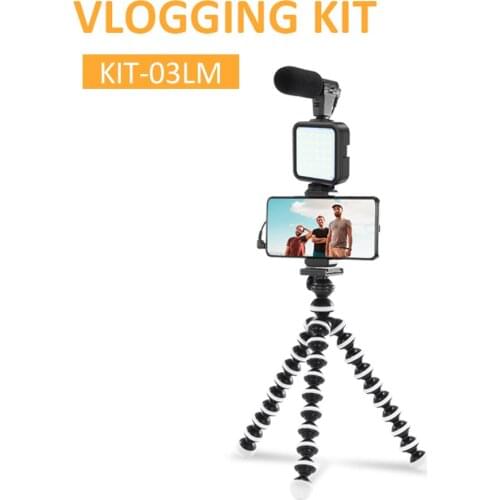 Kit-03LM Smartphone Vlogging Kits With Microphone Fill Light Tripod For Android/iOS Phones Professional Photography Studio Kits