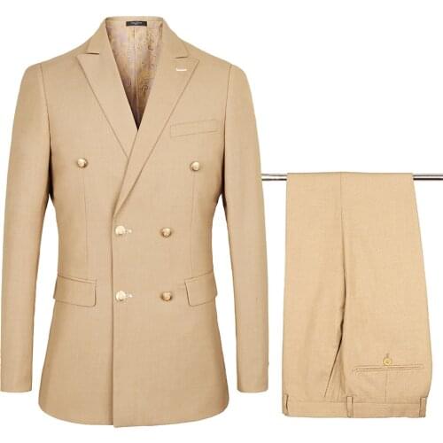 Smart Business Man Suit Set 2021 New Fashion Stright Solid Double-Breasted Dark Blue Male Professional Suit Set