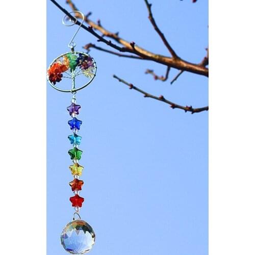 LEISIThe Tree of Life Crystal Prism Ball Suncatcher Rainbow Maker Chandelier Decor Chakra Window Garden Hanging Pendant Ornament
