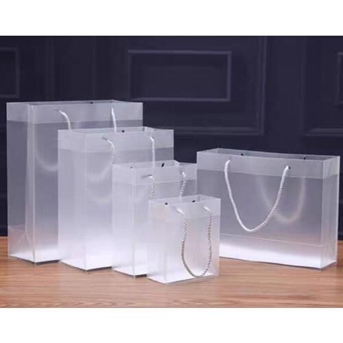 Frosted PVC plastic gift bags with handles waterproof transparent PVC bag clear handbag party favors bag custom logo