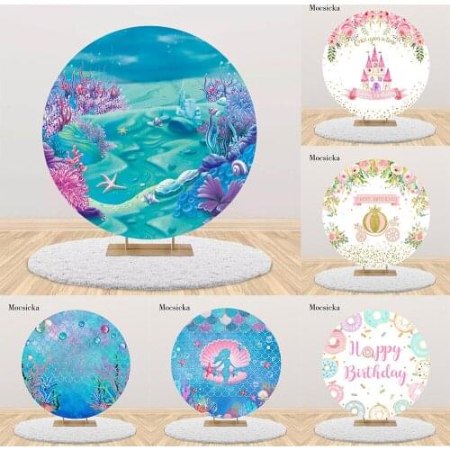 Mocsicka Mermaid Undersea Round Backdrop Cover Castle Flower Baby Child Birthday Party Background Photography Props Photo Studio