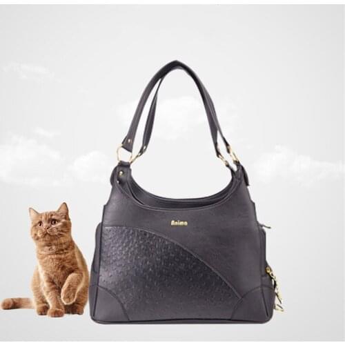 Pet Dog Fashion Solid Black Leather All Season Suitable Bag Breathable Outdoor Travel Carries Slings Bags For Small Dogs Cats
