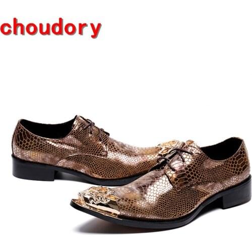 Choudory zapatillas hombre python skin shoes gold toe dress oxford shoes for men crocodile leather hidden heel mens shoes
