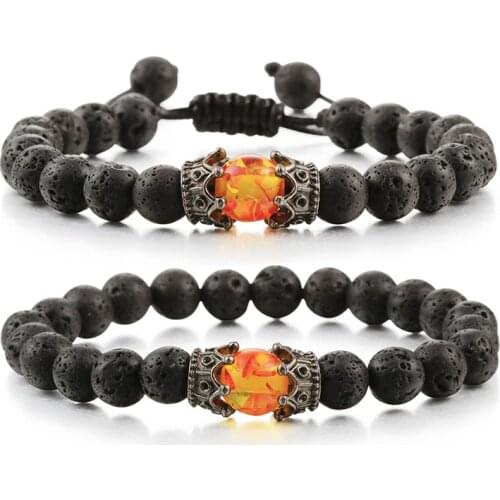 Natural 8mm Volcanic Lava Stone Bracelet Men Women 8mm Beads Braided Bracelets Adjustable Jewelry Handmade Charm Pulseras Hombre