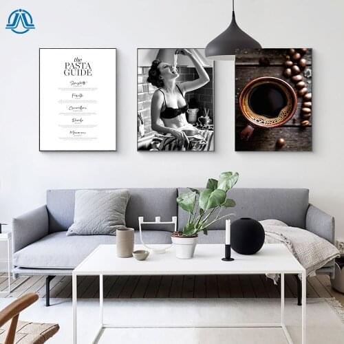 Nordic Art Sexy Lady Canvas Poster Kitchen Coffee Pasta Print Quote Wall Picture for Living Room Home Decoration