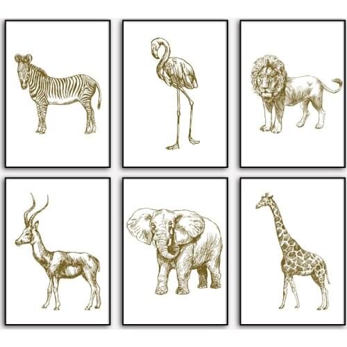 Lion Elephant Antelope Giraffe Zebra Flamingo Nordic Posters And Prints Wall Art Canvas Painting Wall Pictures Room Decoration