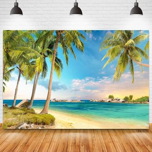 Nature Backdrops Seaside Holiday Party Sea Tropical Summer Beach Palms Tree Blue Sky Portrait Backgrounds Photocall Photo Studio