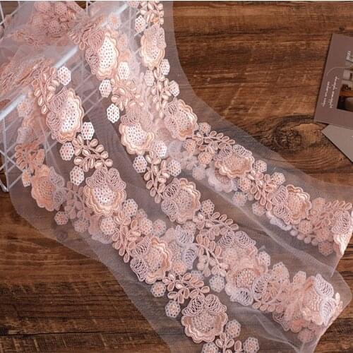 Promotion 3D Embroidery Sequins Lace Barcode DIY Dress Cheongsam Doll Clothes Pet Bib Sewing Decoration Accessories Shiny Fabric