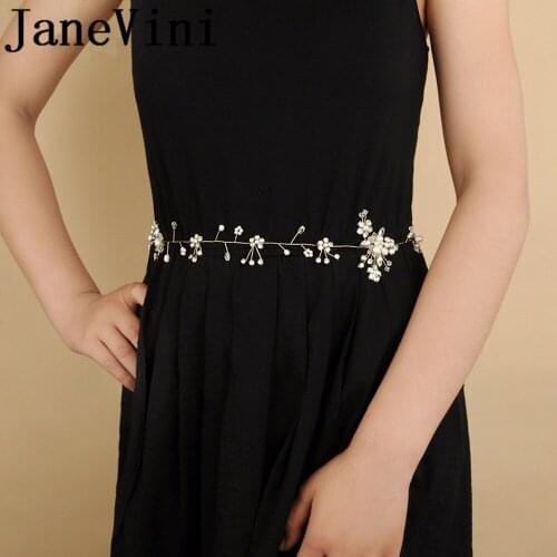 JaneVini Sweet Crystal Bridal Belt Boho Wedding Dress Belt Pearls Rhinestones Bridesmaid Sash Beaded Wedding Accessories Belts