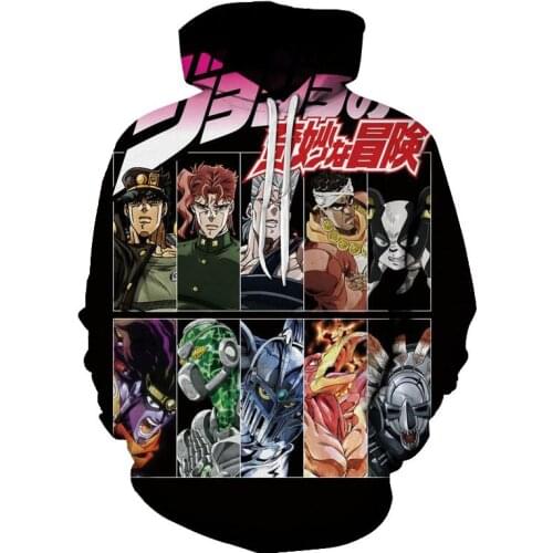 Anime Jojo Bizarre Adventure Men Women Hoodies Casual Hip Hop Streetwear Long Sleeves Sweatshirts Boys Girls AutumnTops Coats