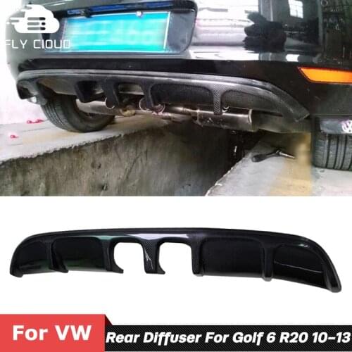Carbon Fiber Material Middle Exhaust Pipes Rear Bumper Spoiler Lip Diffuser For VW Golf 6 R20 Car Body Kit Tuning 2010-2013