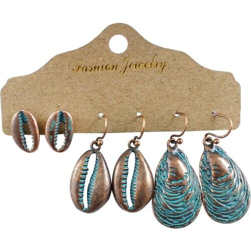 Vintage Beach Sea Shell Drop Earrings For Women Boho Retro Blue Metal Conch Starfish Earings Girl Brincos Jewelry Bijoux