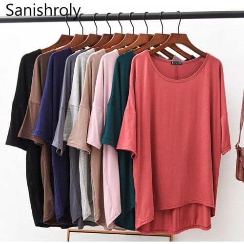 Sanishroly Women Summer T-Shirts Tees Casual Loose Modal T Shirt Female Midi Long Batwing Sleeve T Shirts Tops Oversized SE622