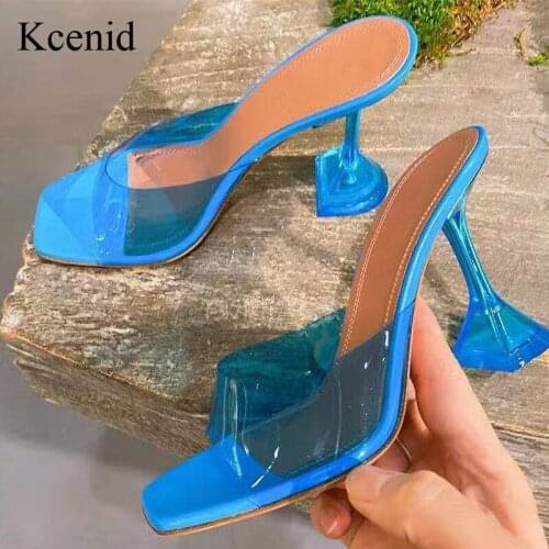 Kcenid High Quality Transparent Slippers Crystal Open Toe Perspex Spike High Heels Shoes Women Clear Heel Sandals Slippers New