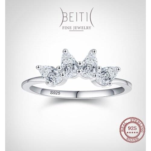 Beitil Top Quality Real 925 Sterling Silver Sparkling Clear Zircon Crown Luxury Finger Rings For Women Romantic Wedding Jewelry