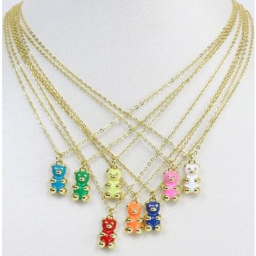 10 Pcs Balloon Cartoon Bear pendant Necklace Mix color Enamel Bear Pendant necklace New design Necklace fashion 7528