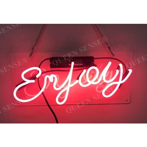 14“ Enjoy Pink Acrylic Custom Neon Light Lamp Sign Beer Bar Handmade Real Glass Decorate Home Wall Room Windows Tube Artwork