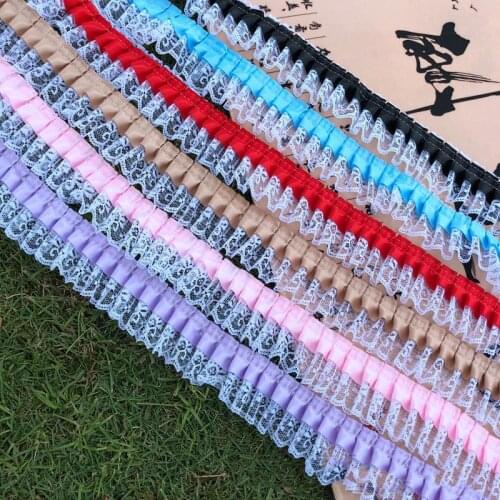 2 meters Satin Cloth Big Lace Edge Wrinkle Ribbon DIY Toy Doll Dress Trim Curtain Stage Clothing Decoration Accessories