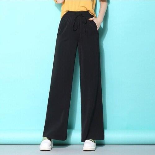 2020 Summer Chiffon Straight Long Pants Trousers Pantalones Women Bow Drawstring Loose Autumn Oversized Maxi Wide Leg Pants Girl