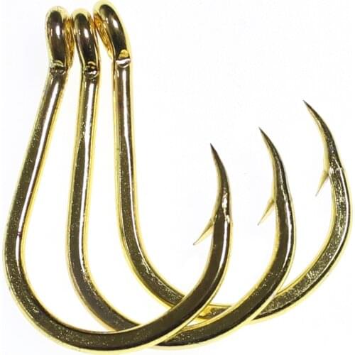 3pcs 13/0 8.3g/pc Deep Sea Heavy Jig Hooks Gold Color Circle Tuna Hook Strong Boat Fishing Big Game Trolling Assist Hook