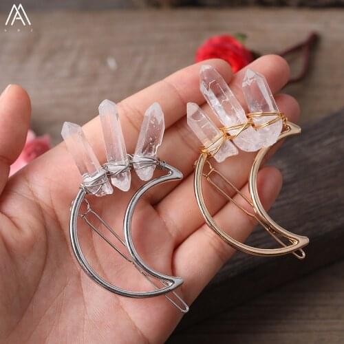 5PCS Silvery Wire Wrapped Purple Quartz Point Hair Clips Pins For Women Crystal Hairpins Clips Barrette Hair Jewelry HG017AMD.H