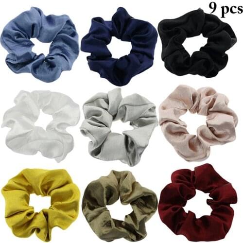 9pcs Silk Hair Scrunchies Solid Color Hair Rubber Bands Scrunchies Hair Tie Scrunchies Hair Ropes For Women Hair Accessories